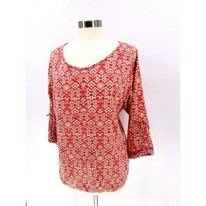 Woolrich Womens XL Aztec Tunic Blouse Tribal Western Sleeves Red
